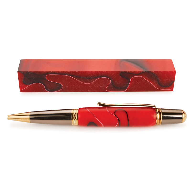 Acrylic Pen Blank - 3/4" x 3/4" x 5" - Color:Cherry Lava Swirl